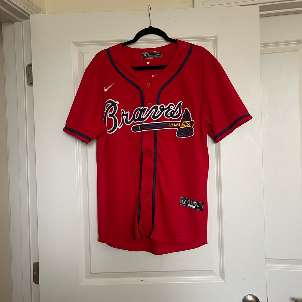 Nike Red Acuña Jr. Braves Button-Up Jersey